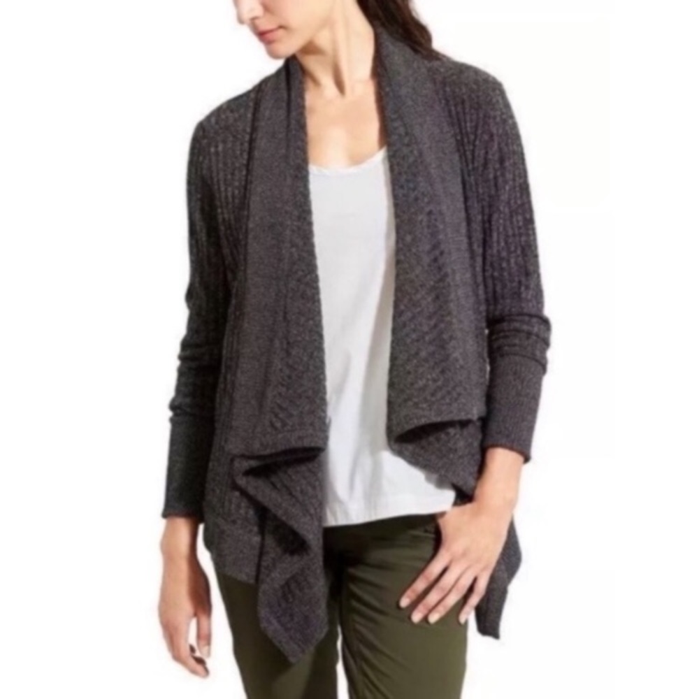 Athleta Tiburon Draped‎ Open Cardigan Sweater Black Gray Women's Sz XS